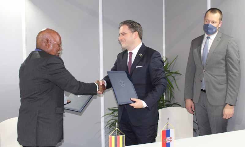Gen. Jeje Odongo and Serbian officials and the donation signing agreement
